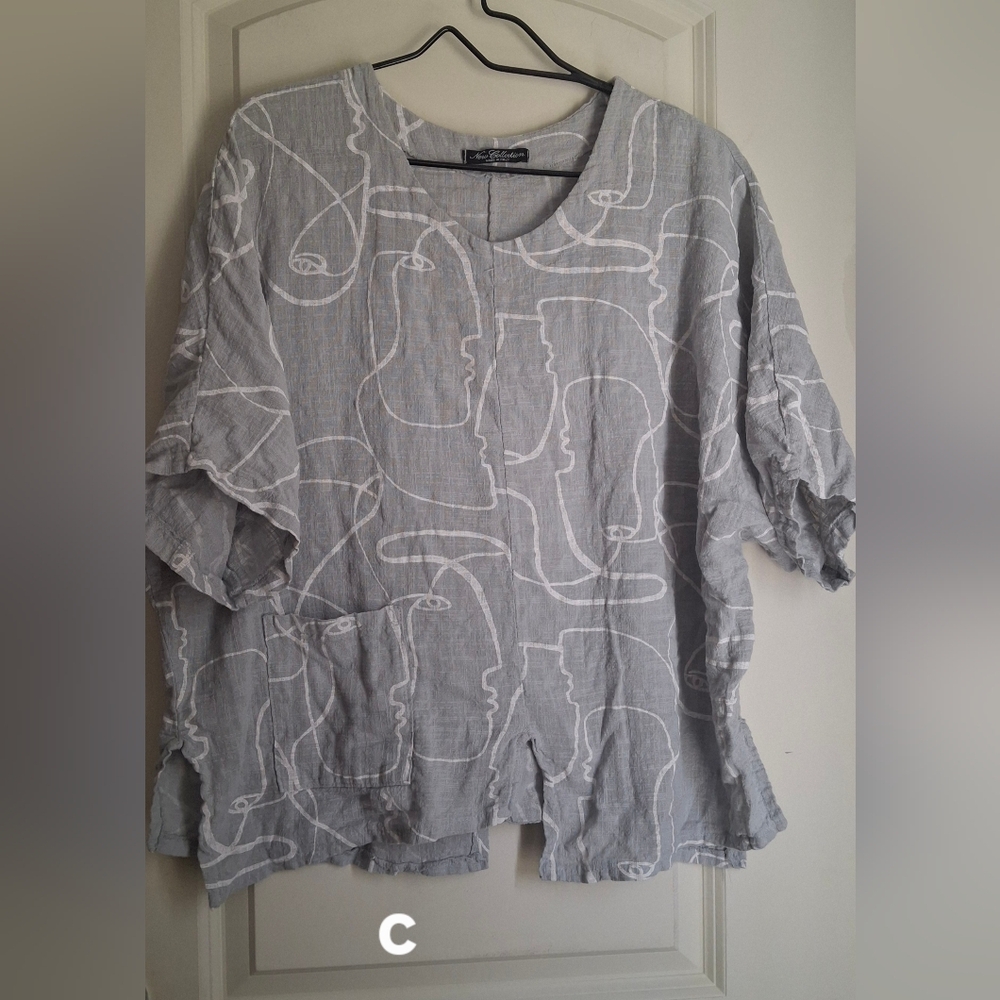 New Collection Gray Patterned Women's Top Sz L Made In Italy Art To Wear